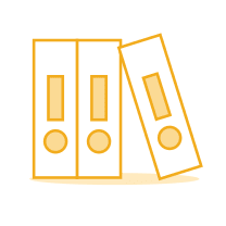 Three books with yellow shading, and a single exclamation mark down the book spine