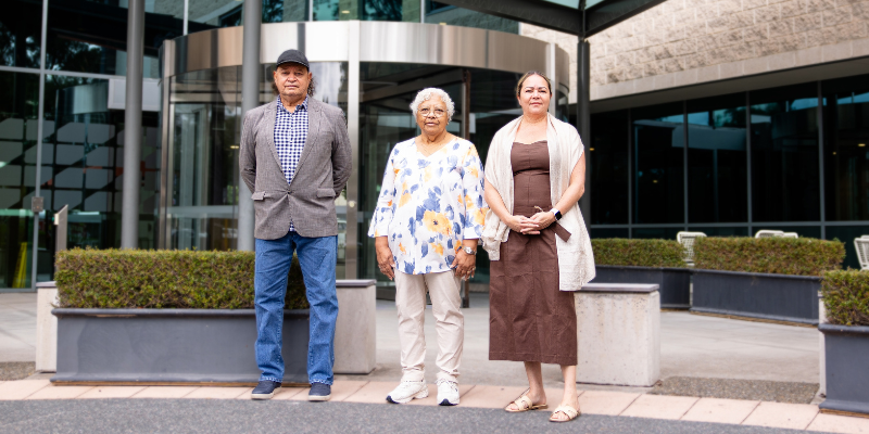 Indigenous Knowledge panel stand in front of IP Australia headquarters in Canberra
